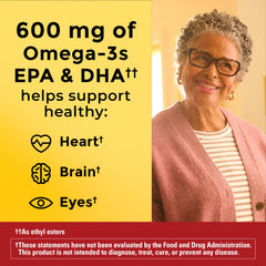 Close-up of Nature Made Omega-3 softgel capsule for EPA and DHA intake.
