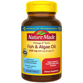 Nature Made Omega-3 fish-algae blend bottle for daily heart and brain support.