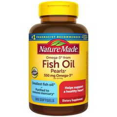 Nature Made Omega-3 fish oil pearls bottle supports heart health.