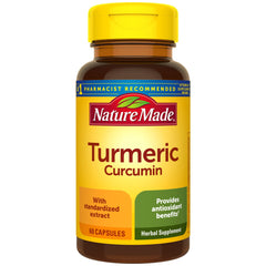 Nature Made Turmeric Curcumin 500 mg bottle with antioxidant support for daily wellness.
