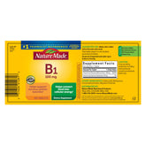 Nature Made Vitamin B1 100mg tablets pack for a 100-day supply.