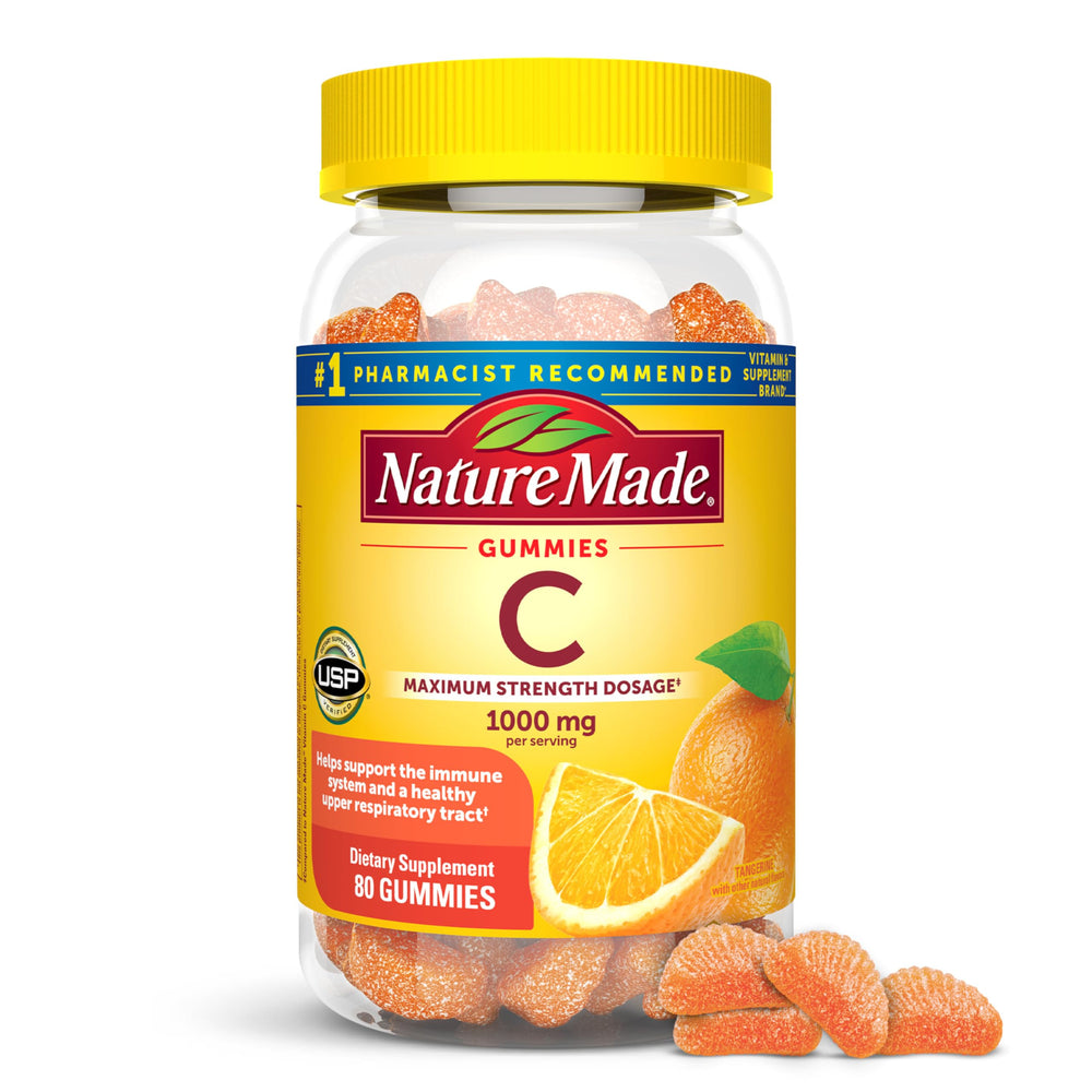 Nature Made Vitamin C gummies bottle promoting immune support.