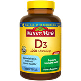 Nature Made Vitamin D3 1000 IU bottle shows softgels for daily bone and immune support.
