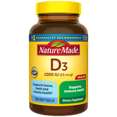 Nature Made Vitamin D3 bottle highlighting bone support and daily use