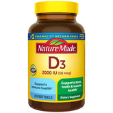 Nature Made Vitamin D3 2000 IU bottle shown for daily bone and immune support.