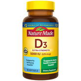 Nature Made Vitamin D3 5000 IU bottle front view supports daily immune and bone health.