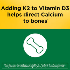 Nature Made Vitamin D3 K2 softgels dosing image for easy daily calcium routine.