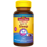 Nature Made Wellblends Back To Sleep berry fast-dissolve tablet ready for bedtime use.