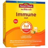 Nature Made Wellblends ImmuneMAX bottle closeup shows immune-support formula for daily use.