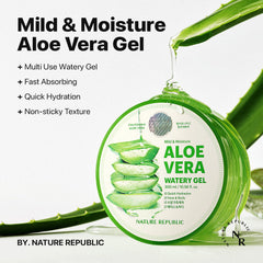 Nature Republic Aloe Vera Watery Gel texture swirls emphasize quick absorption