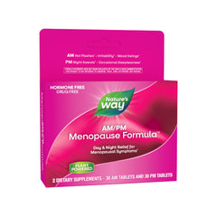 Nature's Way AM/PM menopause day tablet provides daytime hot flash relief.