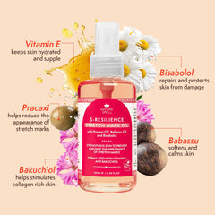 Nature Spell Stretch Mark Oil ingredients close-up highlights Pracaxi and Babassu oils.
