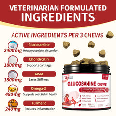Nature Target dog joint chews with daily dosing helps gentle mobility.