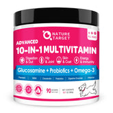 Nature Target dog vitamins powder blends 10-in-1 mix with tasty chicken flavor for daily support