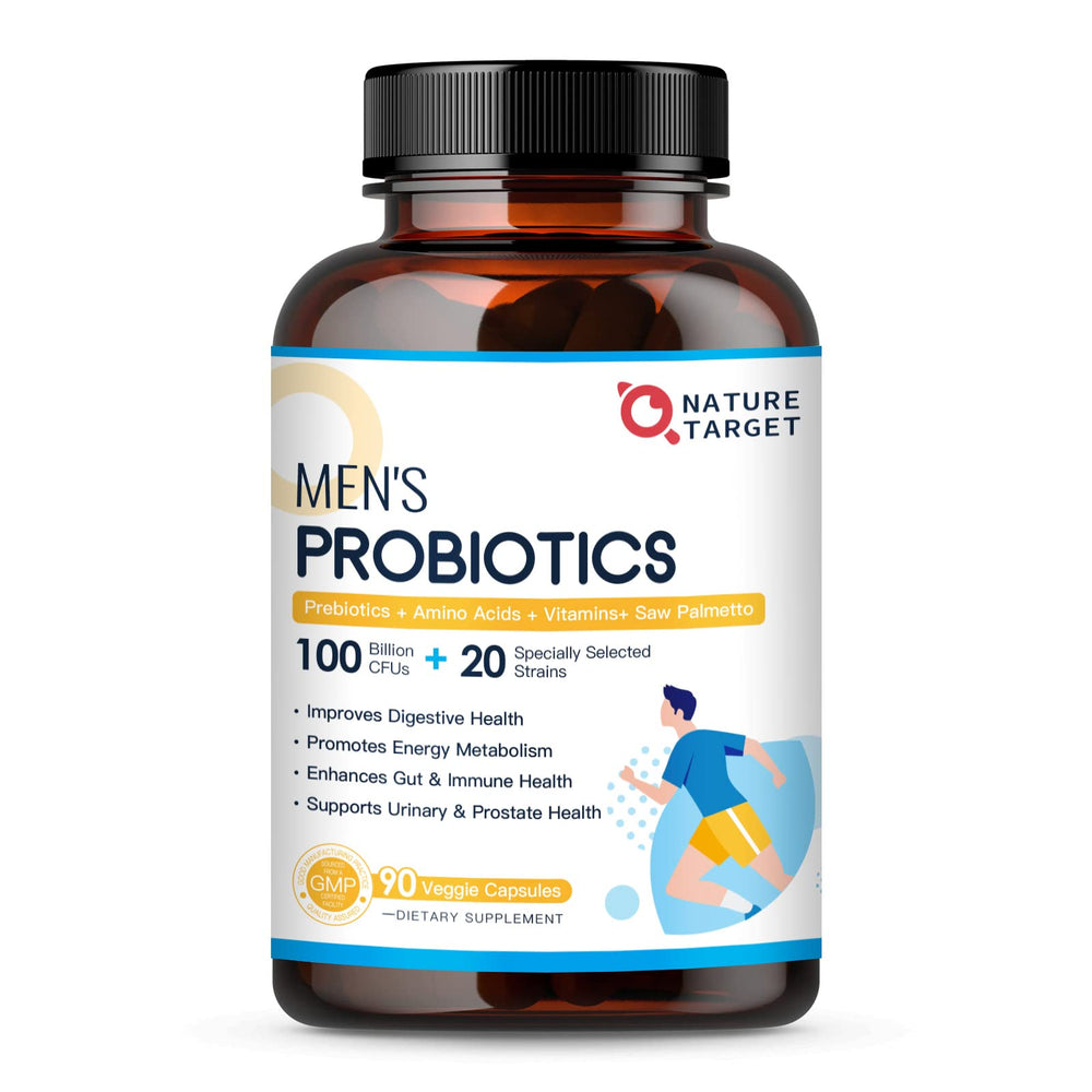 Nature Target Probiotics for Men bottle front promoting digestive support.