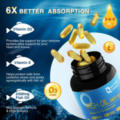 Nature Target Triple Omega softgels close-up, smooth capsules for easy daily intake.