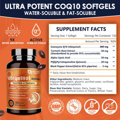 Nature Target CoQ10 softgels label with PQQ and turmeric blend.