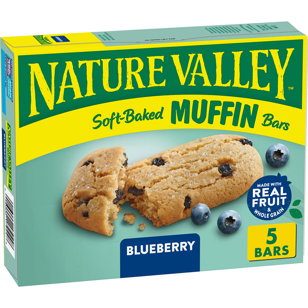 Nature Valley Blueberry Soft-Baked Muffin Bars pack, portable breakfast option for busy mornings.