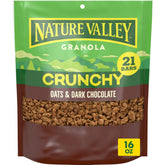 Nature Valley Crunchy Oats and Dark Chocolate granola in a bowl with milk for a crunchy breakfast