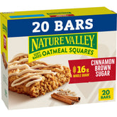 Nature Valley Soft Baked Oatmeal Squares Cinnamon Brown Sugar box for pantry snacks.