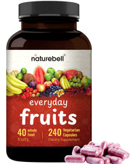 NatureBell 40-fruit blend capsules shown for balanced daily nutrients.