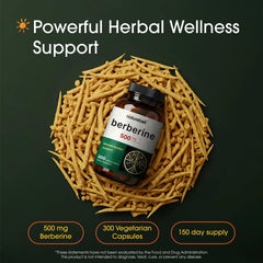 Close-up of NatureBell Berberine capsules, easy-to-swallow daily supplement.