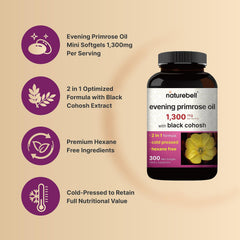 NatureBell black cohosh extract capsules paired with evening primrose oil for hormonal balance support.