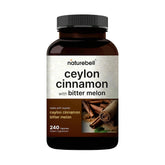 NatureBell Ceylon Cinnamon with Bitter Melon bottle on a kitchen counter.