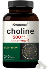 NatureBell Choline Omega-3 bottle pour for easy daily supplementation.