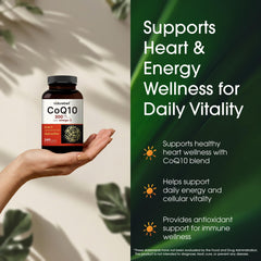 NatureBell CoQ10 bottle on table for daily use and easy swallowing.