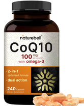 NatureBell CoQ10 Omega-3 bottle promoting heart health and antioxidant support