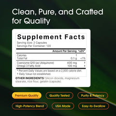 NatureBell CoQ10 Omega-3 label close-up, highlighting quality and purity