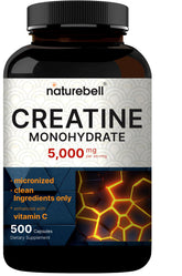 NatureBell Creatine Monohydrate capsules in bottle support daily workout energy.