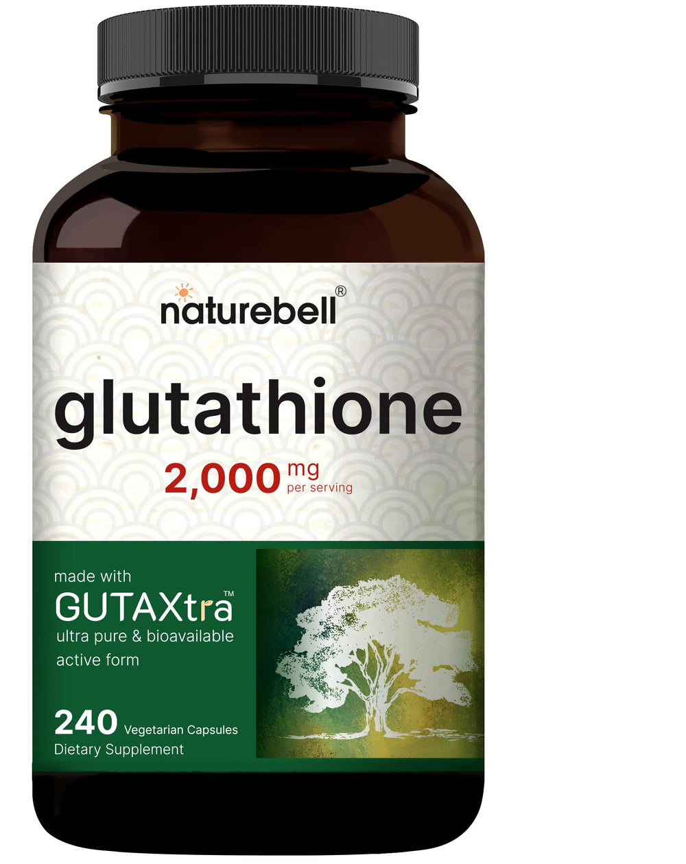 NatureBell Glutathione bottle showing high-purity, bioavailable formula.