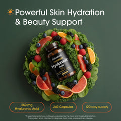 Close-up of NatureBell HA 250mg capsules for daily use.