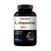 NatureBell L-Theanine 400 capsules bottle highlighting calm focus and non-drowsy support.