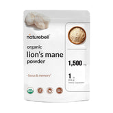 NatureBell Lion’s Mane powder bottle front showcasing product details and premium organic quality