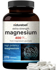 NatureBell Magnesium Glycinate 400mg bottle closeup highlighting high absorption formula.