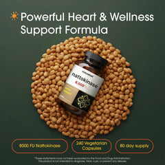 NatureBell Nattokinase bottle close-up showing 8000 FU potency for daily enzyme support