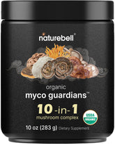 NatureBell Organic Mushroom Powder bottle ready for daily coffee mix-in.