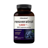 NatureBell Resveratrol bottle front shows 1000mg serving for antioxidant support