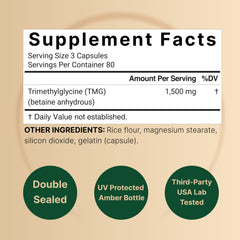 Close-up of NatureBell TMG capsules showing high potency.