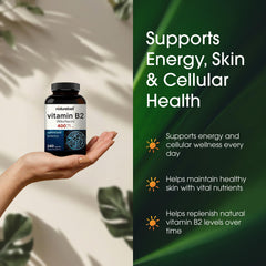 NatureBell Vitamin B2 400mg vegetarian packaging communicates plant-based capsules.