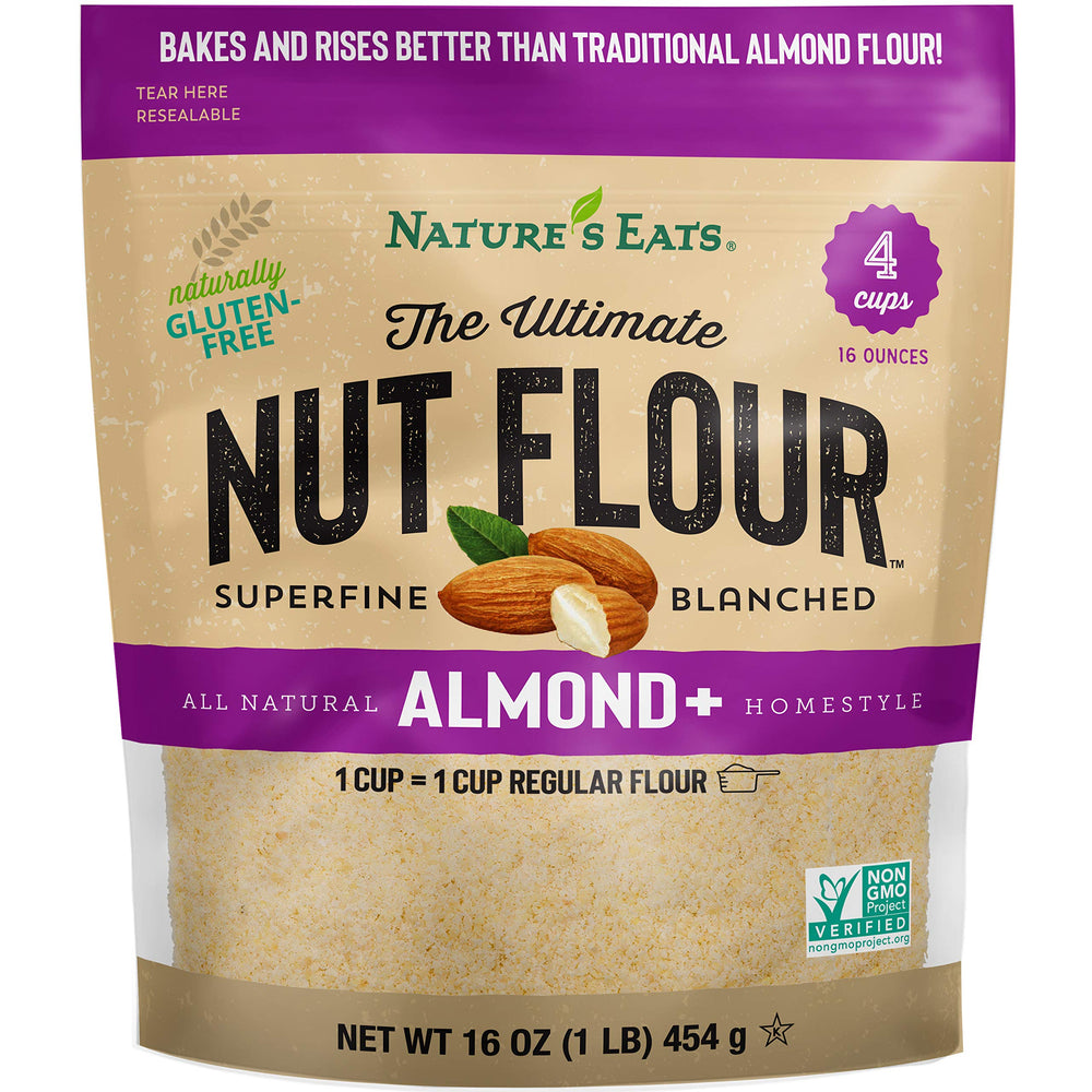 Nature's Eats Ultimate Nut Flour almond in a measuring cup for gluten-free baking