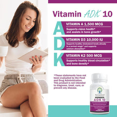 Front label on NatureGenX ADK10 emphasizes vitamin synergy for overall wellness.