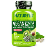 Naturelo Vitamin D3 K2 bottle front showing vegan plant based support for daily wellness