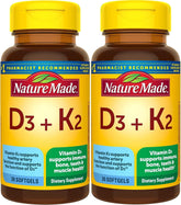 Nature Made Vitamin D3 K2 softgels bottle front view for immune and bone health support.