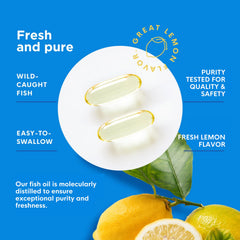 Naturenetics omega-3 lemon bottle label emphasizes purity and third-party testing