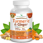 Nature's Branch turmeric-ginger supplement bottle front highlighting joint support.