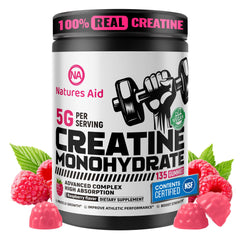 Natures Aid Creatine Gummy bottle on shelf for easy daily use.